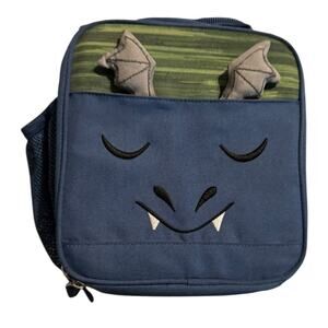 Pottery Barn Kids Dragon Lunch Box Blue Green with Wings Cute Monster Face